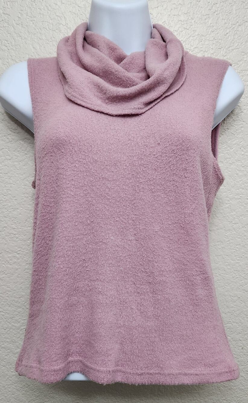 Pia Dusty Rose Cowl Neck Sleeveless Top Large Soft Fuzzy Lightweight Stretch